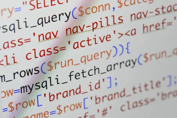 Gerçek Php kodu gelişmekte olan ekran. Programlama iş akışı soyut al — Stok fotoğraf