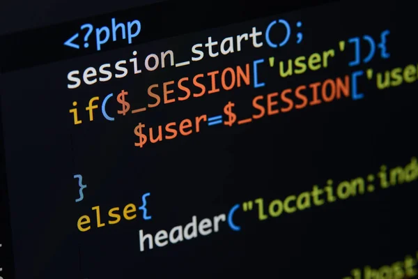 Gerçek Php kodu gelişmekte olan ekran. Programlama iş akışı soyut al — Stok fotoğraf
