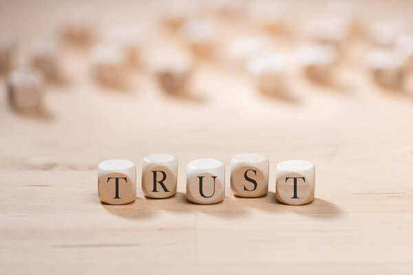 trust word on wooden cubes. trust concept