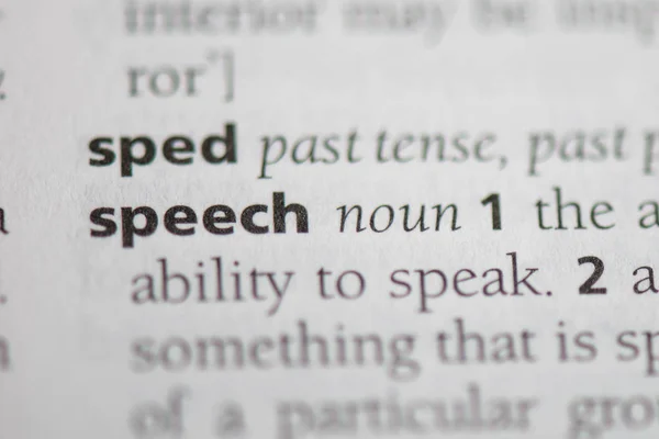Palabra de discurso en un diccionario. Concepto del habla — Foto de Stock
