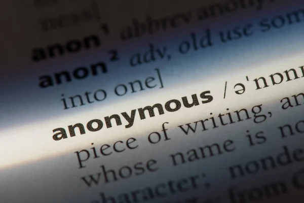 Anonyma ordet i en ordbok. anonyma koncept — Stockfoto