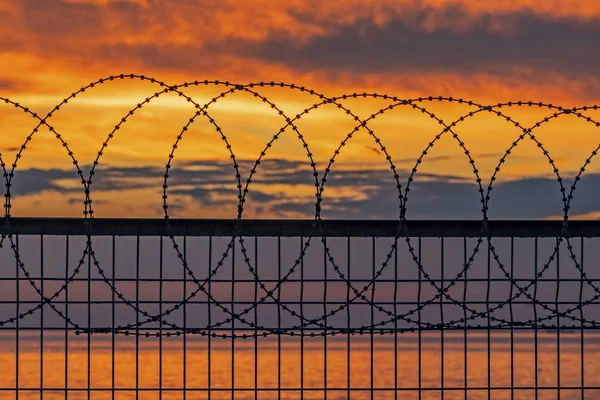 Захід Сонця Паркани Морській Стороні — стокове фото