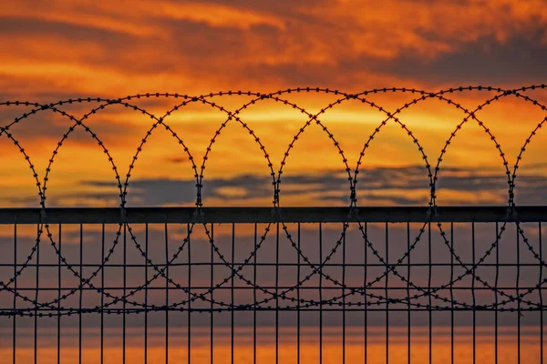Sunset Fences Sea Side — Stock Photo, Image