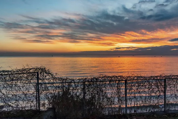 Sunset Fences Sea Side — 스톡 사진