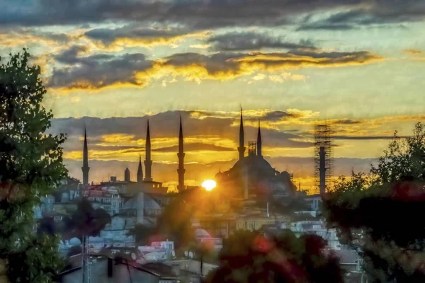 Istanbul Turkei August 2019Sultanahmet Moschee Und Sonnenaufgang Mit Morgenhimmel Istanbul — Stockfoto