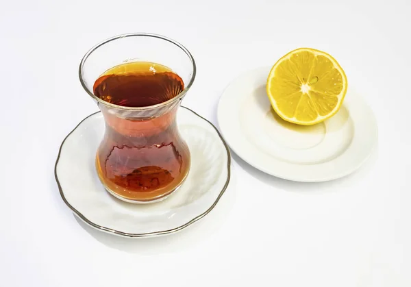 Traditional Turkish Tea Half Lemon — Stock Photo, Image