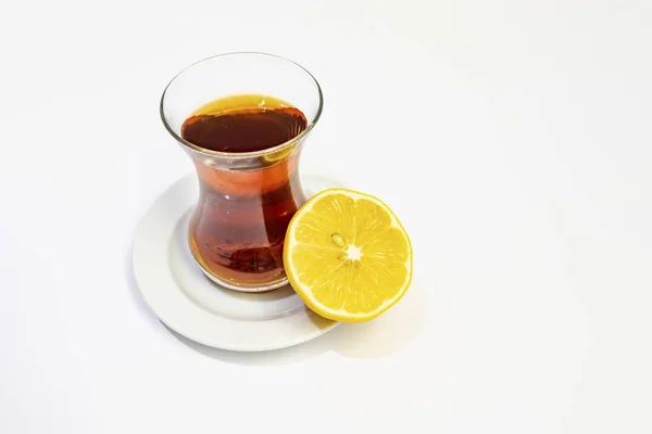Traditional Turkish Tea Half Lemon — Stock Photo, Image