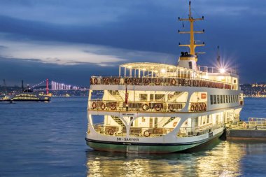 eminonu,istanbul,turkey-february 13,2020. Eminonu pier and waiting city lines ferry at blue hours in the morning