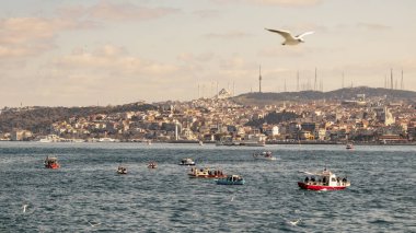 İstanbul, 23 Şubat 2020. Avrupa ile Asya arasında tarihi binalar ve İstanbul Boğazı arasında rüya şehri