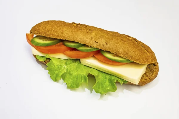 Sandwich Aus Nächster Nähe Mit Käse Gurken Tomaten Und Salat — Stockfoto