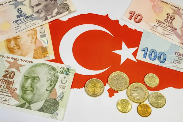 Türkische Lira Banknoten Und Münzen Hintergrund — Stockfoto