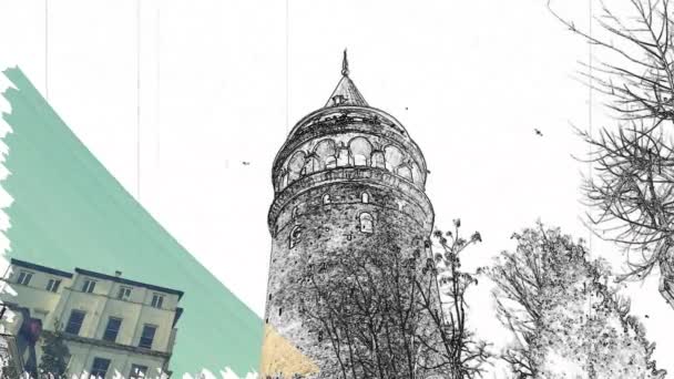 Stanbul Turistik Sembolü Galata Kulesi Nin Genel Manzarası — Stok video