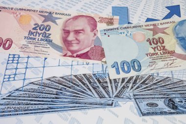 Arka planda Türk lira banknotlarını kapat.