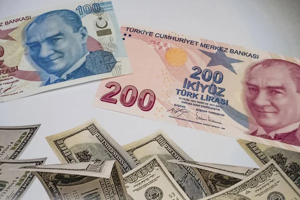 Zblízka Turkyně Lira Bankovky Pozadí — Stock fotografie