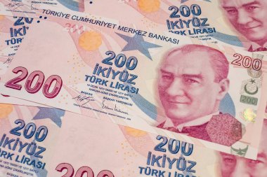Beyaz arka planda 200 Türk lira banknotunu kapat