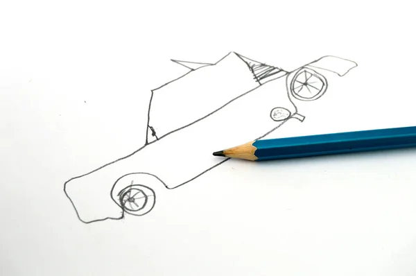 Ser uma criança e desenhar um quadro de carro — Fotografia de Stock