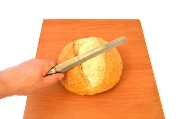 Turkish bread, knife and cutting board pictures — Stock Photo, Image