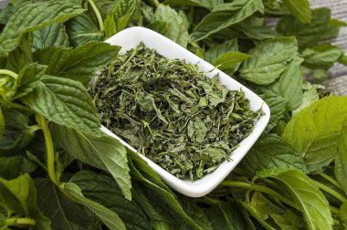 Kuru nane, taze nane doğal ve organik resimler, Kuru nane sosu çorba, Kuru nane kuru resme, sağlık, yemek nane içine koymak şartları içinde nane kurutulmuş