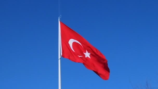 Blauwe Hemel Met Wind Kabbelend Vlag Republiek Turkije — Stockvideo