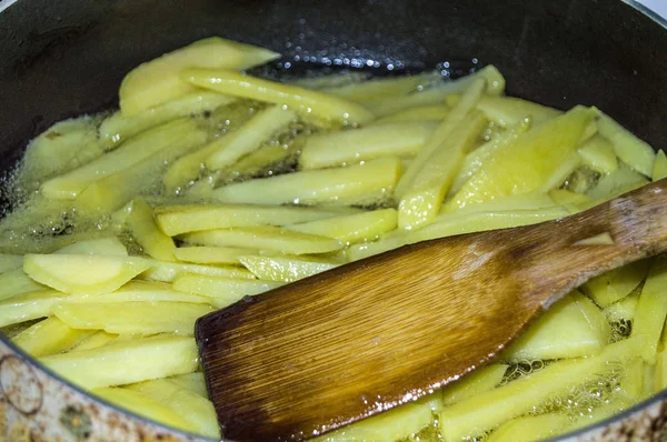 Com Óleo Para Fritar Batatas Batatas Fritas Não São Saudáveis — Fotografia de Stock