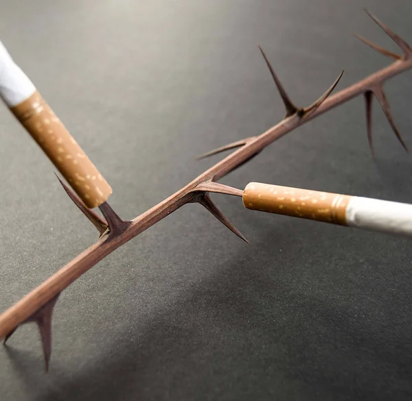 荆棘和香烟 吸烟使人死亡 — 图库照片