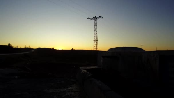 Electric Poles Perspective Image Sunset Sky — Stock Video