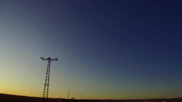 Electric Poles Perspective Image Sunset Sky — Stock Video