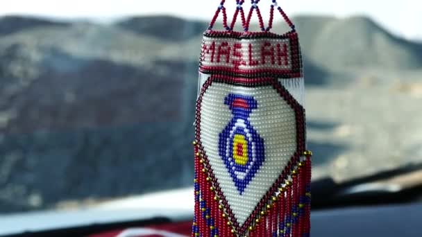 Turkse Ambachten Gebreide Auto Decor Ornament Met Parel — Stockvideo