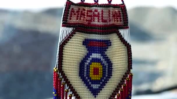 Turkish Handicrafts Knitted Automobile Mashallah Handwritten Decor Pearl Ornament — Stockvideo