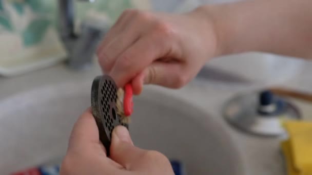 Mincing Machine Zeef Reiniging Hygiëne Reiniging Van Kleine Elektrische Apparaten — Stockvideo