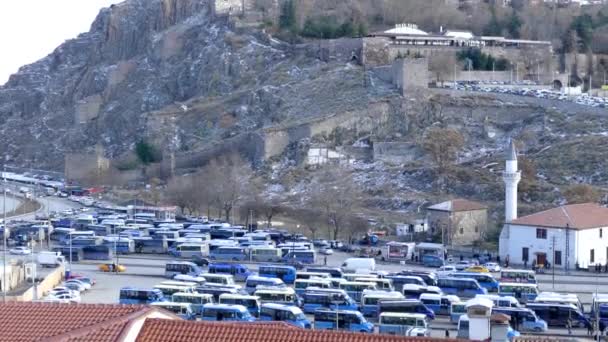 Minibus Stop View Historical Ankara Castle — Stock Video