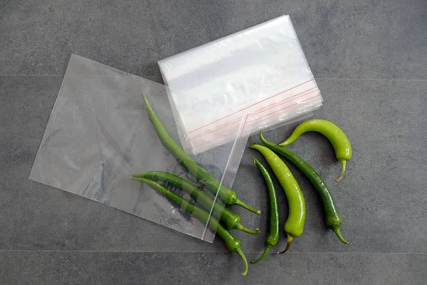 fridge bag, locked freezer bags and green peppers,