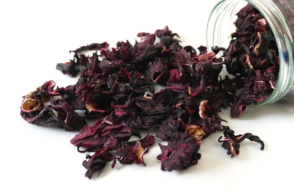 Tisane Fleur Hibiskus Sèche Rappel Immunitaire Séchée Sur Fond Blanc — Photo