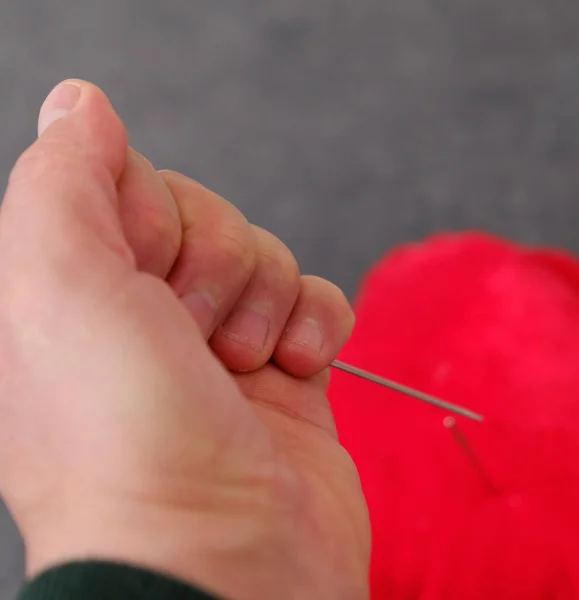 Nadel Und Herzförmige Nadelkissen Nadel Und Nadelkissen — Stockfoto