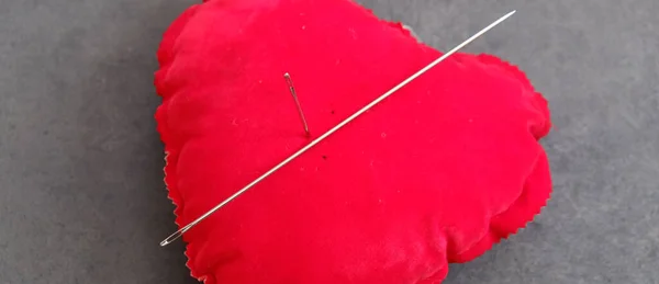 Червона Подушка Велика Швейна Голка Голчасте Закляття — стокове фото
