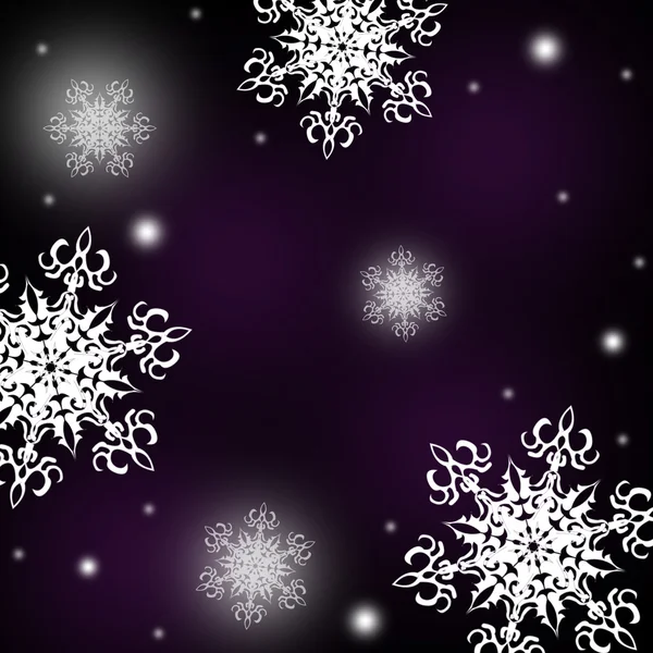 Copos de nieve blancos sobre el fondo púrpura y negro — Foto de Stock