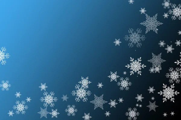 Vita snöflingor på blå och svart — Stockfoto