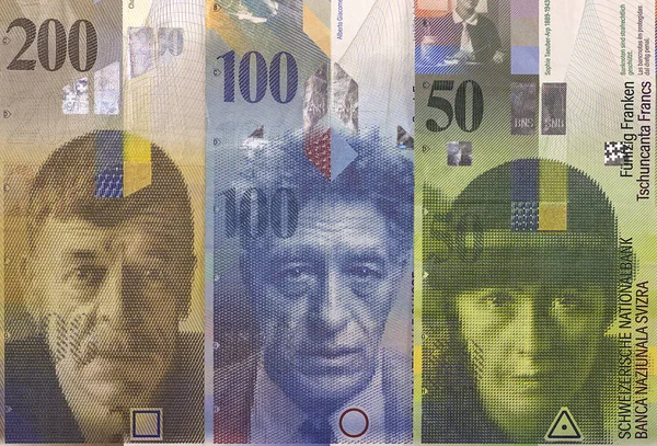Farklı mezheplerin İsviçre Frangı banknotlar. Para arka plan.