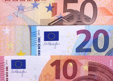 Euro Money Banknotes Different denominations abstract background. clipart