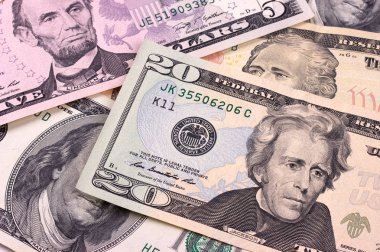 Amerikan Doları faturaları farklı mezheplerin arka plan soyut.