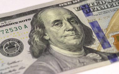 Benjamin Franklin yüz yüz bize veya 100 dolar bill makro, Amerika Birleşik Devletleri para portre.