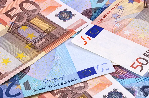 Billetes en euros Diferentes denominaciones fondo abstracto . —  Fotos de Stock