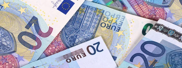 Billetes en euros Diferentes denominaciones fondo abstracto . —  Fotos de Stock