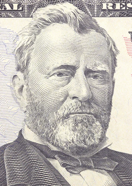 Ulysses S. Cara de subvención en la cuenta de US $50 o US $50 macro, primer plano del dinero de los estados unidos . —  Fotos de Stock