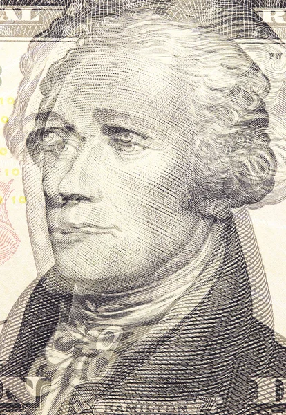 Alexander Hamilton αντιμετωπίζουν μας δέκα ή 10 δολαρίων νομοσχέδιο μακροεντολή, Ηνωμένες Πολιτείες χρήματα κινηματογράφηση σε πρώτο πλάνο. — Φωτογραφία Αρχείου