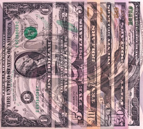 Billetes en dólares abstractos de diferentes denominaciones fondo . —  Fotos de Stock