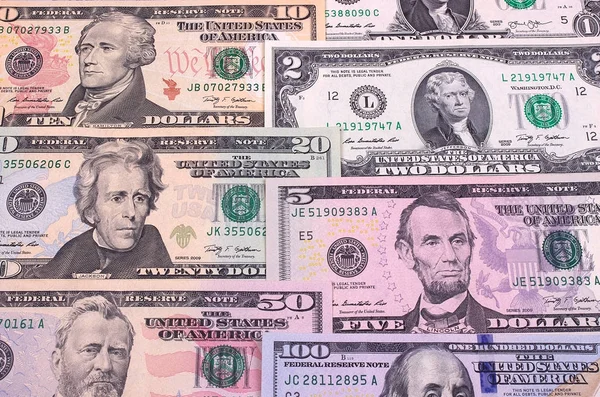 Notas de dólar americano abstratas de fundo de denominação diferente . — Fotografia de Stock
