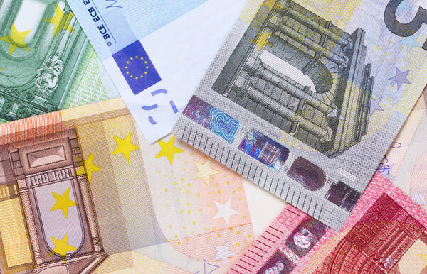 euro money of different denominations abstract background.