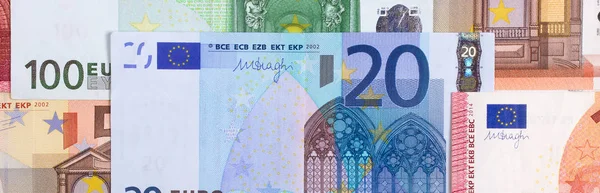 Euro geld van verschillende denominaties abstract achtergrond. — Stockfoto