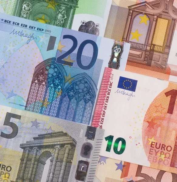 Euro geld van verschillende denominaties abstract achtergrond. — Stockfoto